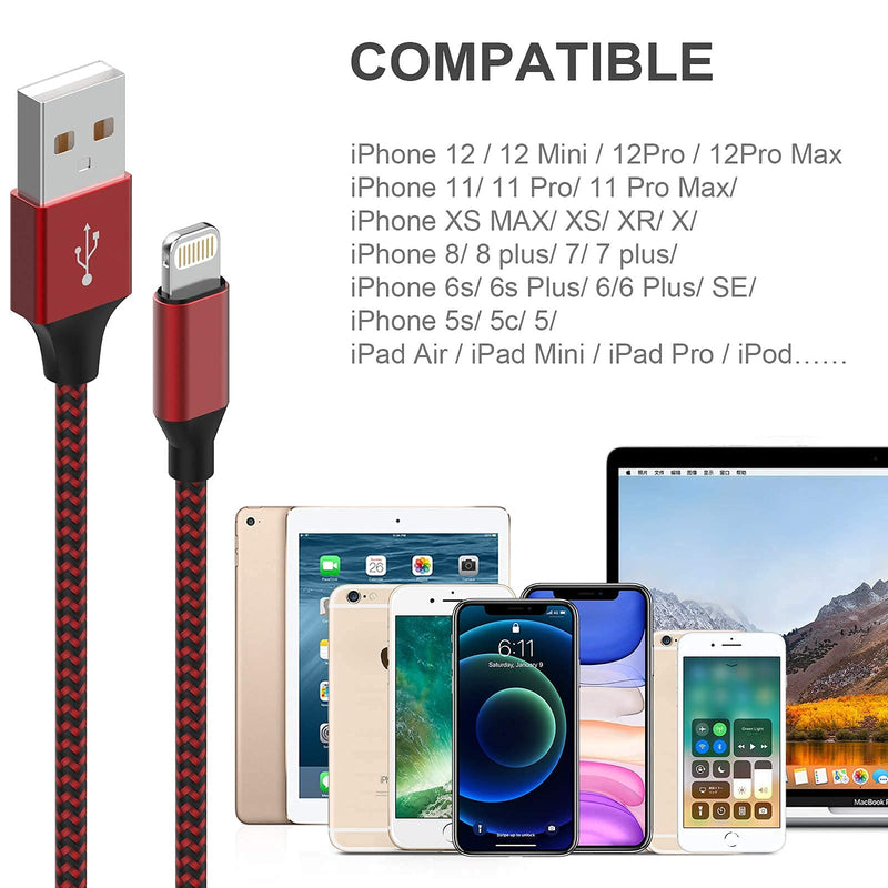  [AUSTRALIA] - MUXA iPhone Charger [Apple MFi Certified] 6Pack 3/3/6/6/6/10 FT Nylon Braided Fast Charging Lightning Cable Compatible iPhone 13 12 11 Pro Max XS X