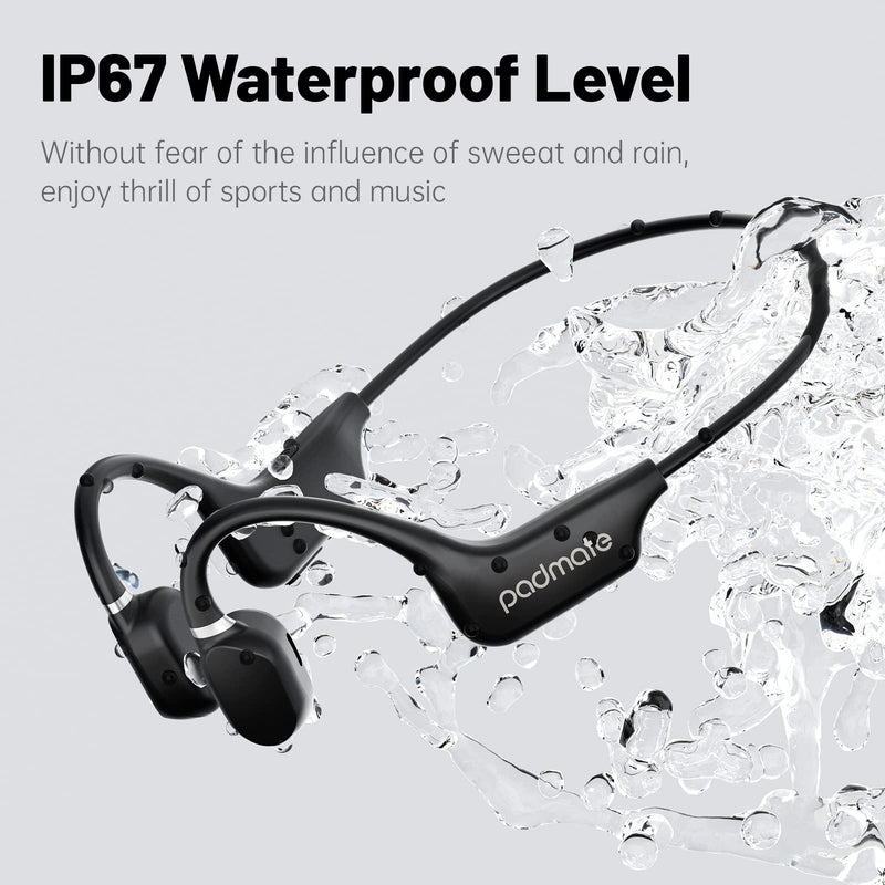  [AUSTRALIA] - Padmate Open-Ear Air Conduction Headphones Bluetooth Wireless Earbuds with Mic, Sport Headset Bluetooth 5.0 Wireless Earphones for Workouts, Foldable/Lightweight/8Hr Playtime/IP67 Waterproof (Black) Black