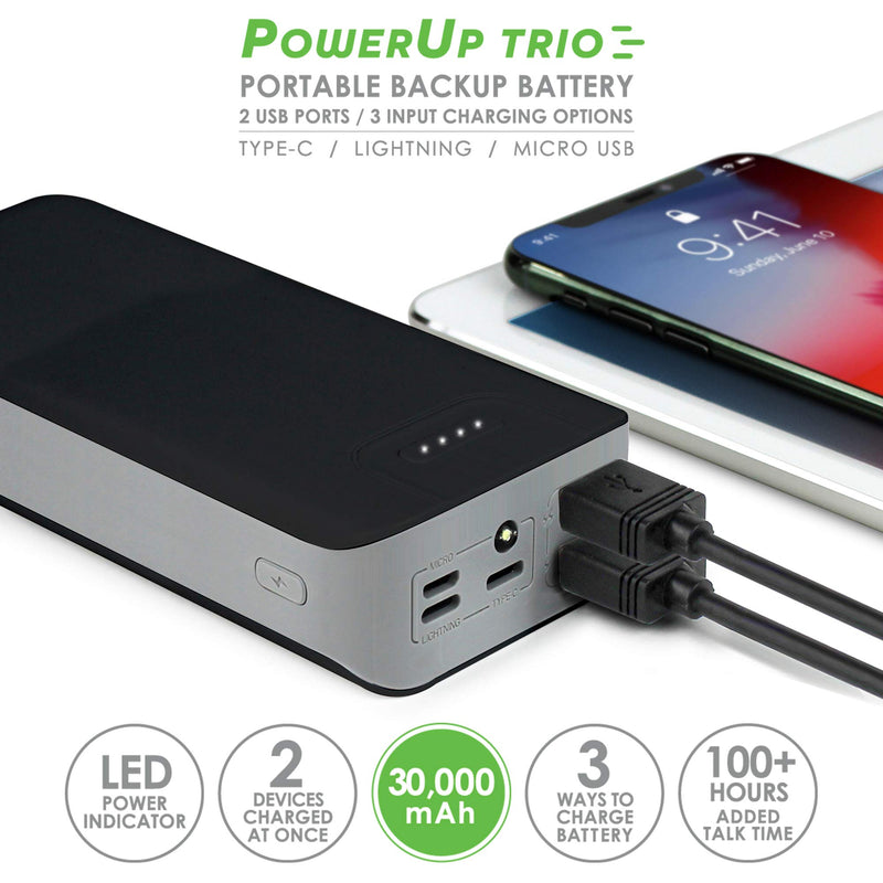 Aduro Portable Charger Power Bank 30,000mAh External Battery Pack Phone Charger for Cell Phones with Dual USB Ports for iPhone, iPad, Samsung Galaxy, Android, and USB Devices (Black/Grey) Black - LeoForward Australia