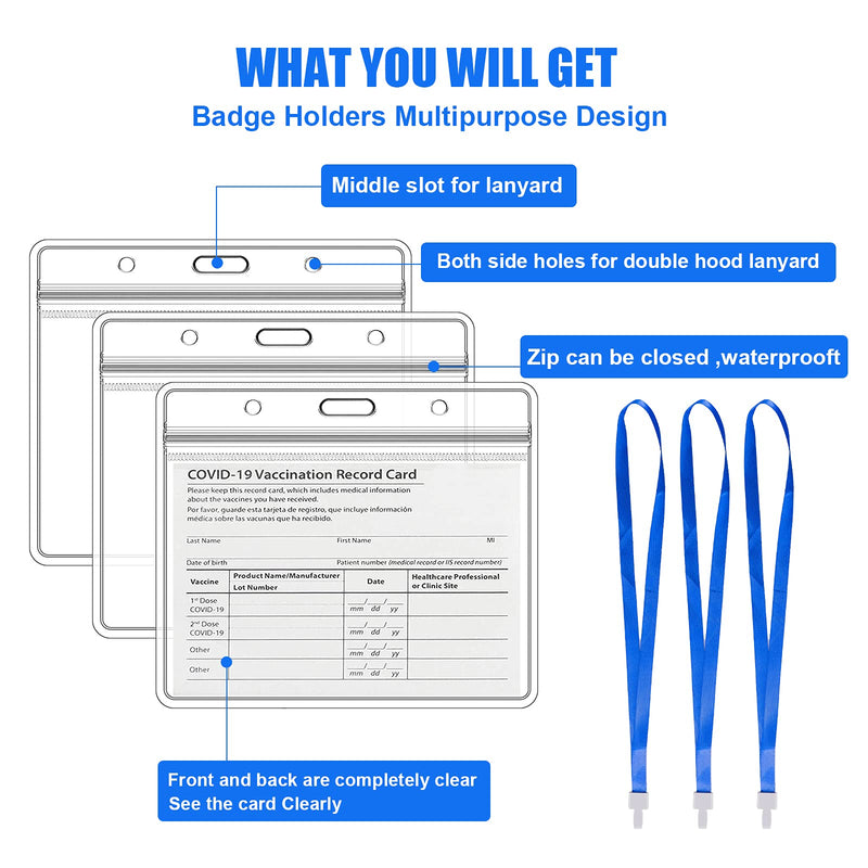  [AUSTRALIA] - 3 Pack - CDC Vaccination Card Protector 4.3 X 3.5 Inches Vaccination Card Holder Immunization Badge Waterproof Sleeve Resealable Record Vaccine Cards with 3 Pack Lanyard Slots for Travel & Meeting