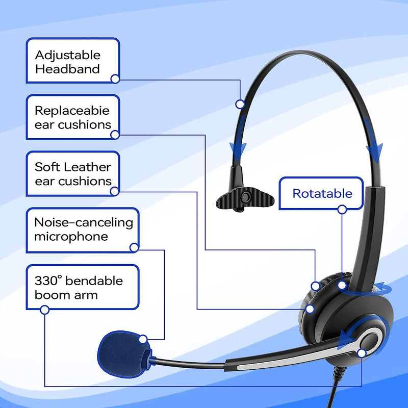  [AUSTRALIA] - Wantek Phone Headset for Office,RJ9 Headset for Call Center,Compatible with Cisco 7931G 7962G 6921 7821 8811 8941 9951 IP Office Phones,Mono mono