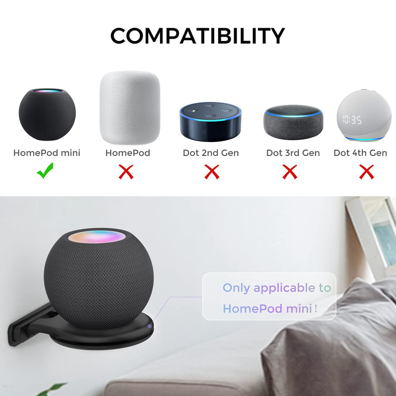 [AUSTRALIA] - AHASTYLE HomePod Mini Wall Mount Holder ABS Stand [Built-in Cord Management] Stable Bracket Holder for HomePod Mini [Need to Drill] (Black-1pc) Black-1pc