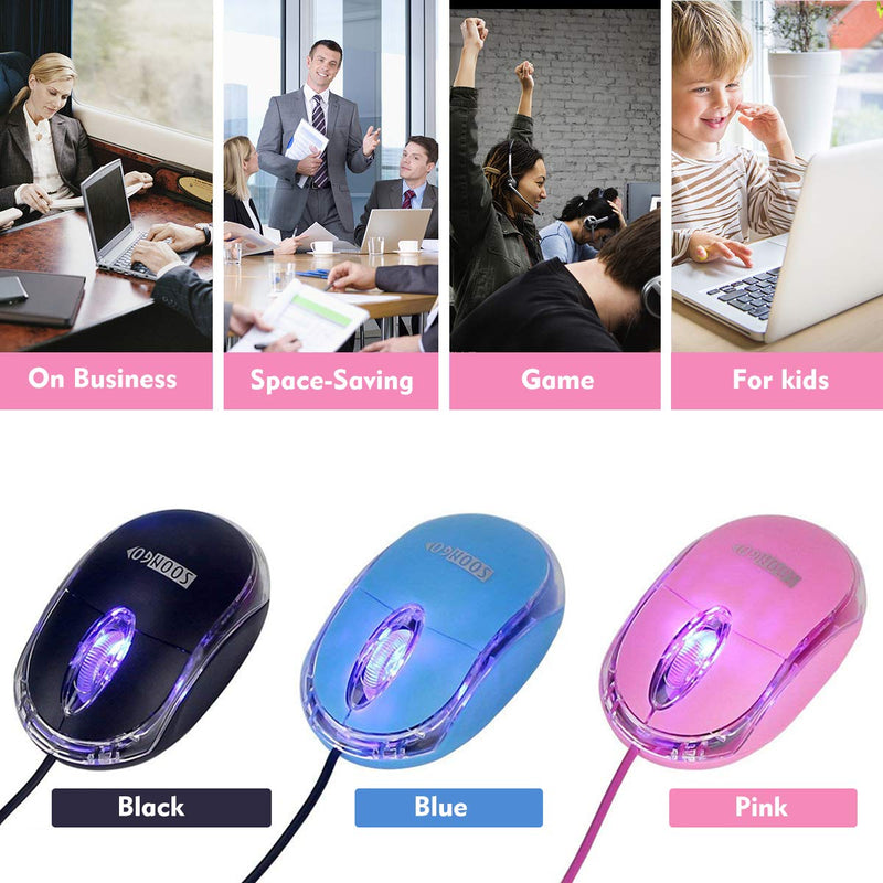 Mini Optical Wired Ergonomic Mouse LED Light Pink Computer Notebook Laptop Mice for Children and Lady by SOONGO - LeoForward Australia