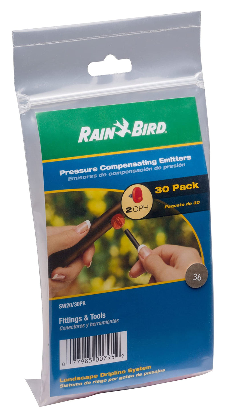  [AUSTRALIA] - Rain Bird SW20-30PS Drip Irrigation Spot Watering Dripper/Emitter, 2 Gallon Per Hour, 30-Pack