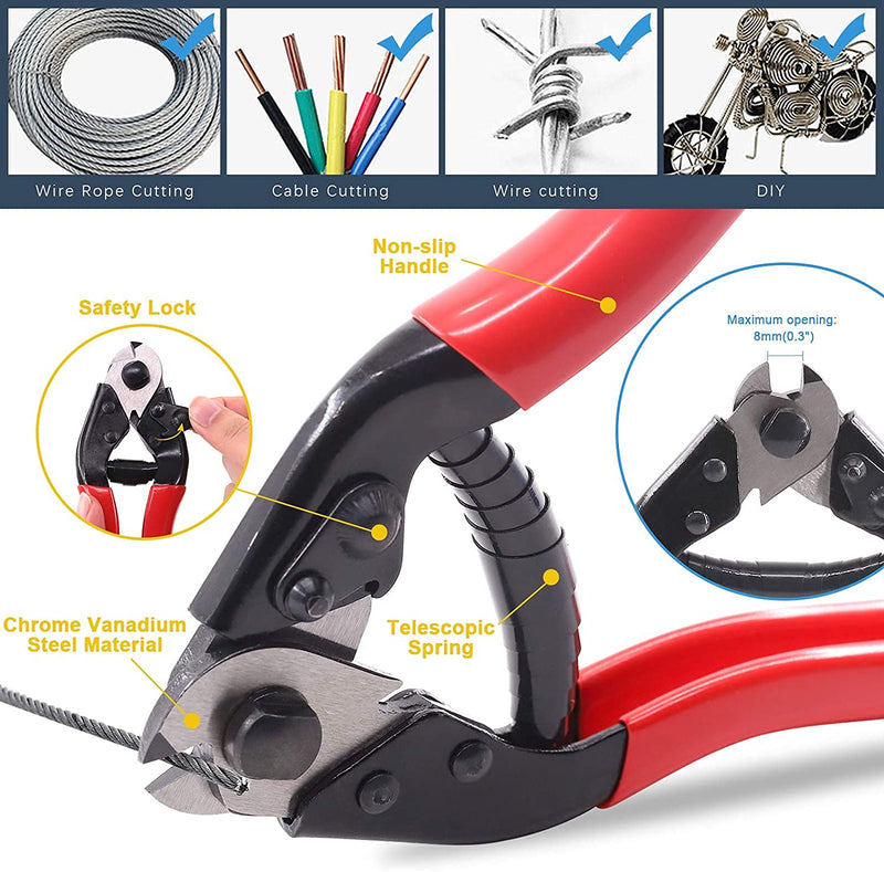  [AUSTRALIA] - NTPKS Steel Wire Cutter for both soft and hard steel cable or wire rope or spring wire+ 5Pcs of 3/16" Cable Wire Ferrules + 5Pcs Bike Brake Cable Cap End Tips