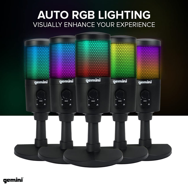  [AUSTRALIA] - Gemini Sound GSM-100 PC Computer USB Condenser Microphone with RGB LED Lights, Headphone Jack, Volume and Background Noise Reduction Controls for Live Streaming, Podcasting, Chat, Gaming, Twitch, Zoom