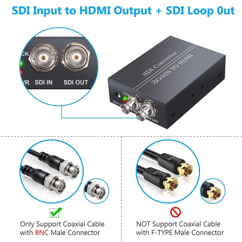  [AUSTRALIA] - eSynic 1x2 HDMI Splitter 1080P & 1080P SDI to HDMI + SDI Converter with Power Adapter