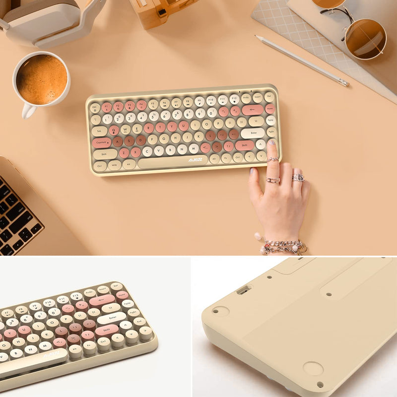  [AUSTRALIA] - FELiCON Wireless Bluetooth Keyboard Mini Portable 84-Key Keyboard Compatible with Android, Windows, PC, Tablet-Dark, Perfer for Home and Office Keyboards (Milk Tea Color) Milk tea color