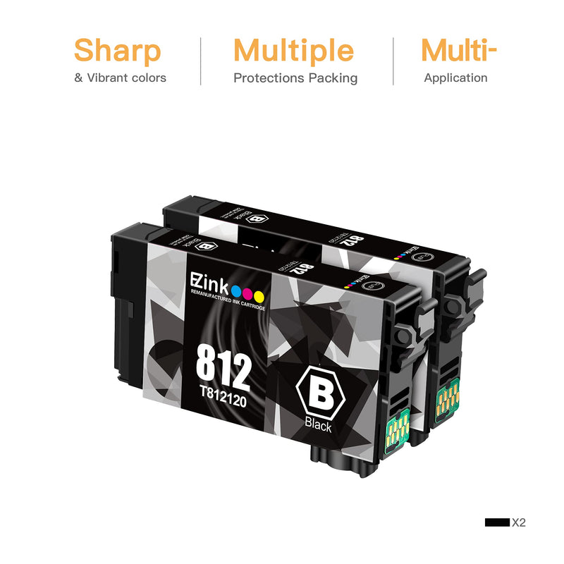  [AUSTRALIA] - E-Z Ink (TM) Remanufactured Ink Cartridge Replacement for Epson 812XL 812 T812XL T812 to use with Workforce Pro WF-7820 WF-7840 Workforce EC-C7000 Printer (2 Pack)