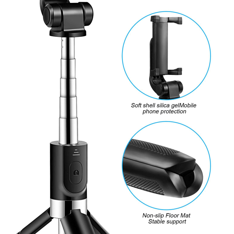  [AUSTRALIA] - Selfie Stick Tripod for iPhone, Cell Phone Tripod Stand with Bluetooth Wireless Remote, 3 in 1 Portable Extendable Lightweight Tripod Compatible with iPhone/Android (Black) Black