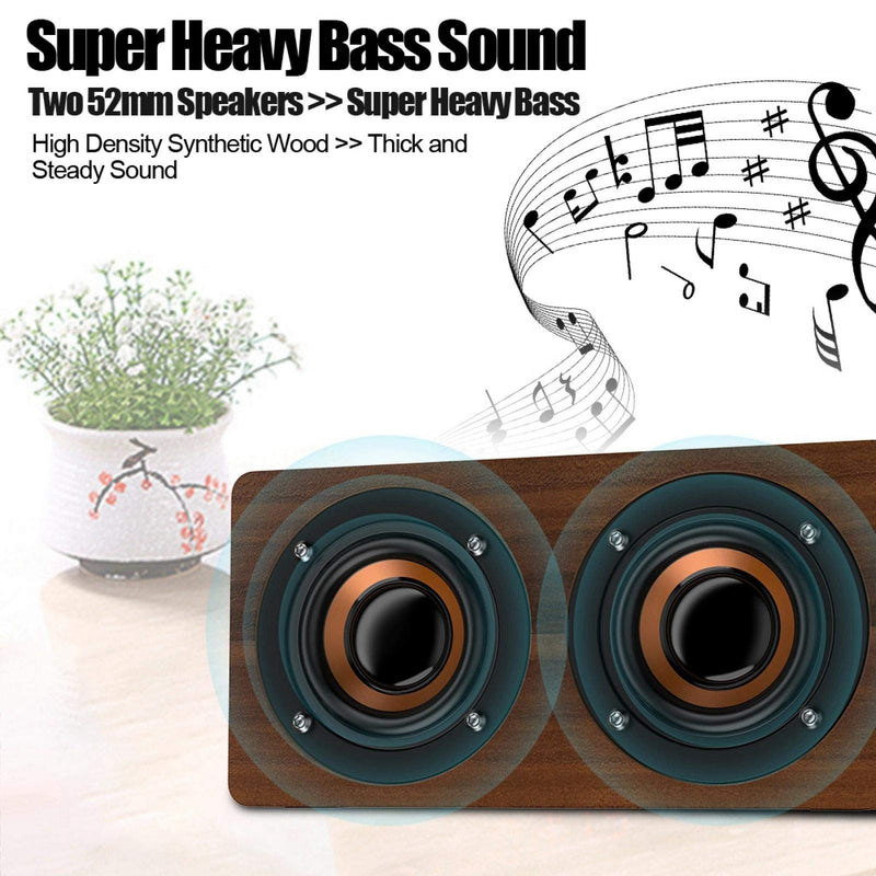  [AUSTRALIA] - Mini Speaker,7 inch Wood Bluetooth Speaker with FM Radio HiFi Music Clock Alarm Retro Subwoofer Speaker with 6-8 Hours Playback Support Bluetooth/TF/AUX Brown wood grain