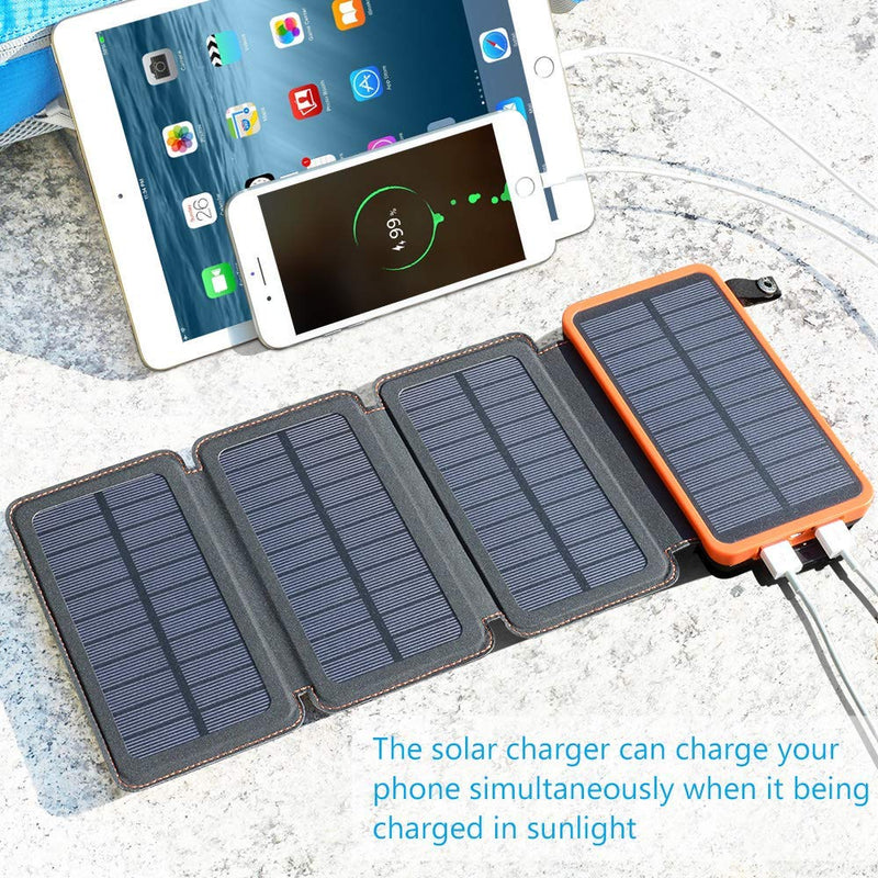 ADDTOP Solar Charger 25000mAh Huge Capacity Solar Power Bank with Dual 5V/ 2.1A Outputs High-Speed & 4 Solar Panels, Portable Battery Phone Charger for Smartphones Tablets, Outdoor Rainproof Orange - LeoForward Australia