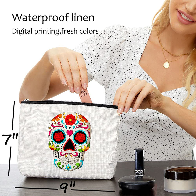 Skull Makeup Bag,Skull Bags for Women,Mexican Sugar Skull Makeup Bag Cosmetic Bag Toiletry Travel Bag Case for Women,Students Pencil Case - LeoForward Australia