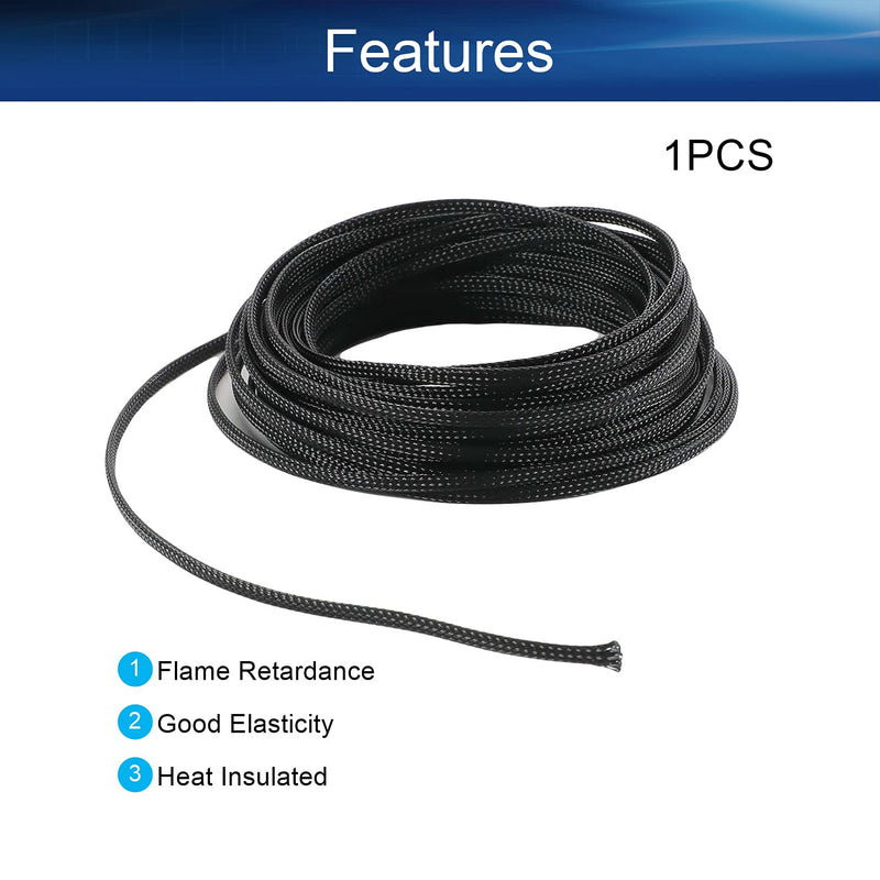  [AUSTRALIA] - 32.8Ft PET Braided Cable Sleeve, Width 4mm Expandable Braided Sleeve for Sleeving Protect and Beautify The Industrial, Electric Wire Electric Cable Black Bettomshin 1Pcs