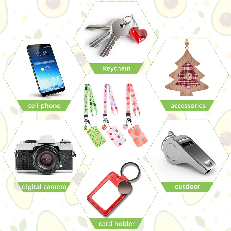  [AUSTRALIA] - 3 Packs Lanyard with Cute ID Card Holder Case Detachable ID Badge Lanyards Strawberry Peach Avocado Lanyard Strap with Clip Badge Holders Neck Keychain for Kids Men and Women