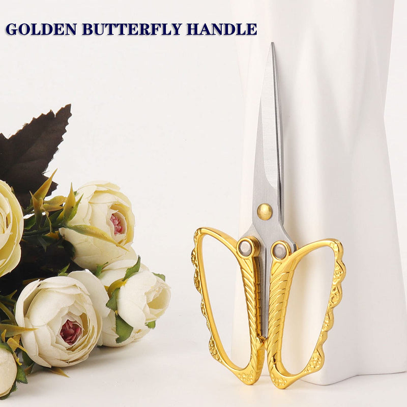  [AUSTRALIA] - Jasni Stainless Steel Small Sharp Pointed butterfly handle Sewing Scissors Embroidery DIY Tools Craft cutting Tailor Dressmaker Threading Shears Crafting Art Work Handicrafts Needlework 4.8" Gold