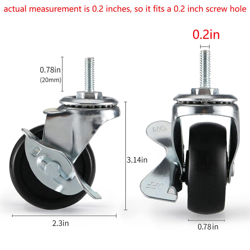  [AUSTRALIA] - Pusalxl 2 inch Shelves Caster Wheels for Wire Shelving Shelf, Stem Casters Set of 4 with Locking Brakes Fit 3/4" Post- Shelving Adapter for Wire Shelf,Stems 1/4" - 20 Casters for Wire Rack Shelf,Wheel 2" diameter