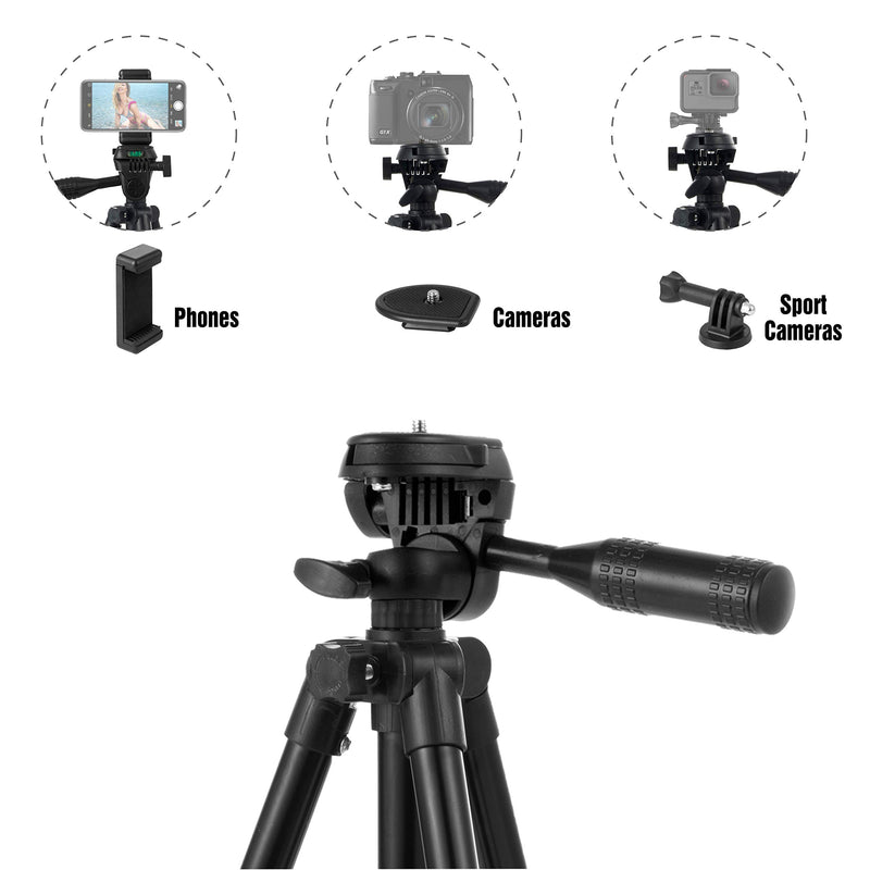  [AUSTRALIA] - Polarduck Camera Mount Phone Tripod Stand: 51-Inch 130cm Lightweight Travel Tripod for iPhone with Remote & Phone Holder & GoPro Adapter Compatible with iPhone & Android Cell Phone | Matte Black