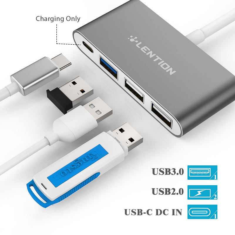  [AUSTRALIA] - LENTION 4-in-1 USB-C Hub with Type C, USB 3.0, USB 2.0 Compatible 2020-2016 MacBook Pro 13/15/16, New Mac Air/Surface, ChromeBook, More, Multiport Charging & Connecting Adapter (CB-C13, Space Gray)