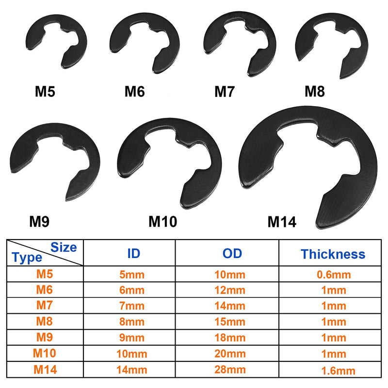  [AUSTRALIA] - uxcell E-Clip Circlip - 300Pcs 15-Size External Retaining Shaft Snap Ring Carbon Steel Assortment Kit Black - Size: 1mm to 14mm