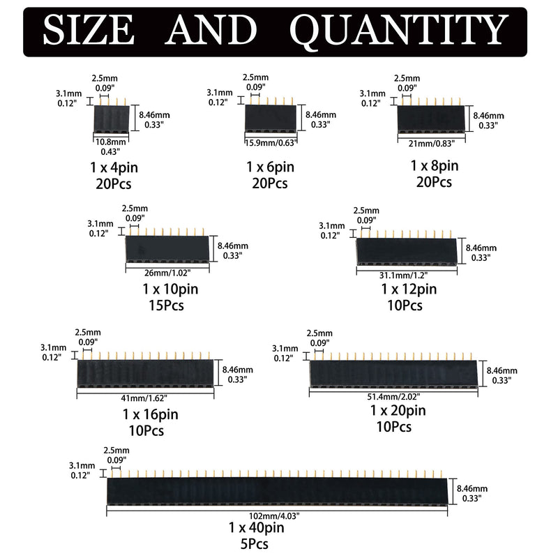  [AUSTRALIA] - 110 pcs 2.54mm Straight Single Row PCB Board Female Pin Header Socket Connector Assortment Kit for Arduino Shield