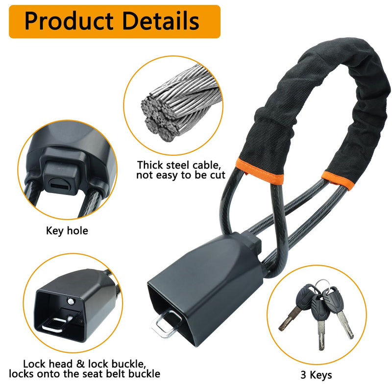  [AUSTRALIA] - Steering Wheel Lock Seat Belt Lock Compatible with Cars SUV Golf Cart Truck UTV Off-Road Vehicle Security Anti-Theft Device with 3 Keys Black