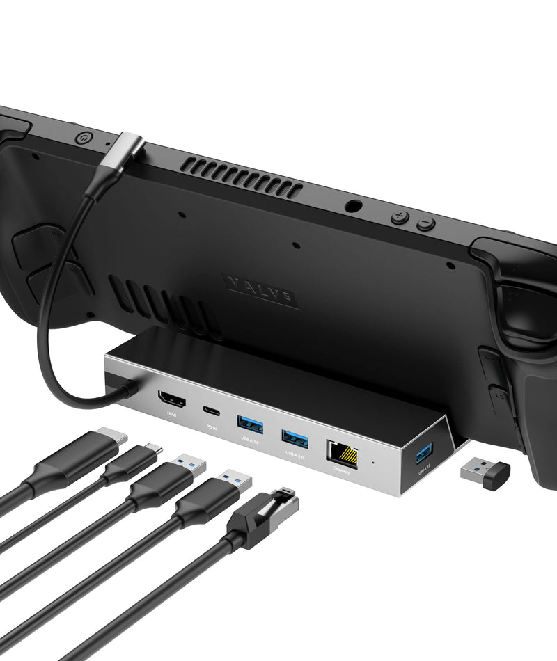  [AUSTRALIA] - Docking Station Compatible with Steam Deck, 6-in-1 Steam Deck Dock with HDMI 2.0 4K@60Hz, Ethernet, 3 USB-A 3.0 and Full Speed Charging USB-C Port Compatible for Valve Steam Deck MacBook Dell Lenovo Grey