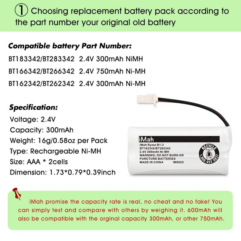  [AUSTRALIA] - iMah BT162342 BT262342 BT183342 BT283342 Cordless Phone Batteries Compatible with VTech CS6114 CS6419 CS6719 AT&T EL5210 EL52300 EL52400 CL81101 CL80111 Handset Telephone, 2-Pack 2-Pack, BT162342/BT262342