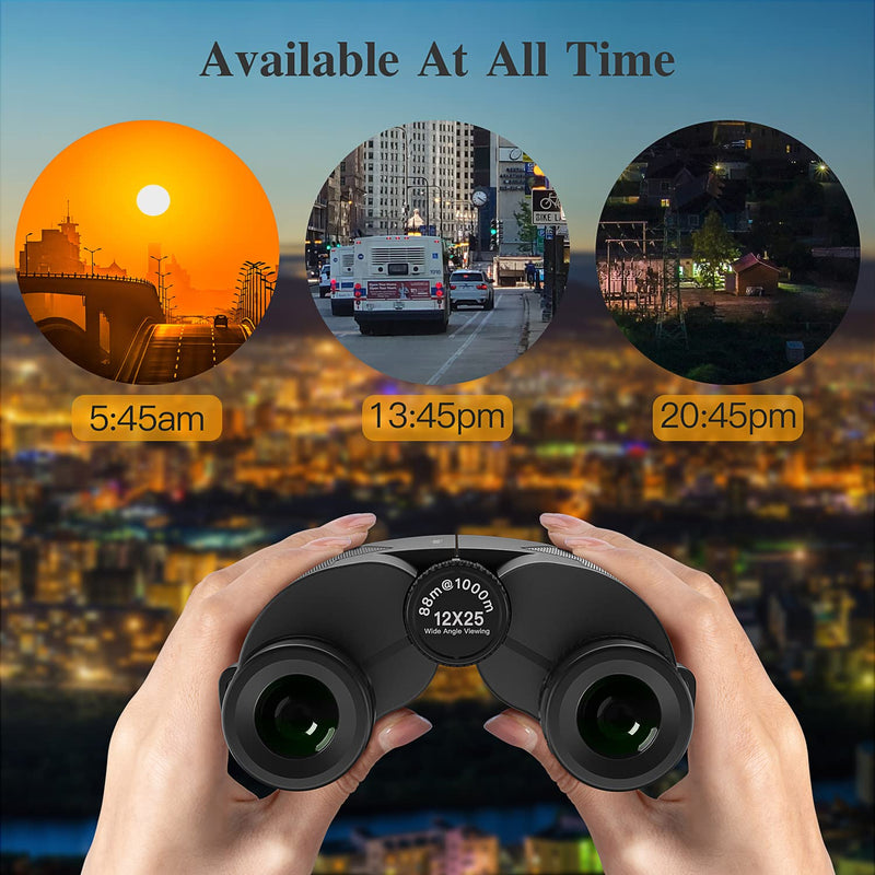  [AUSTRALIA] - 12 x 25 Binoculars for Adults and Kids, Compact Professional Binoculars for Bird Watching Hunting Concerts Sports Hiking, Waterproof Lightweight Small Binoculars with Clear Low Light Vision 12X25