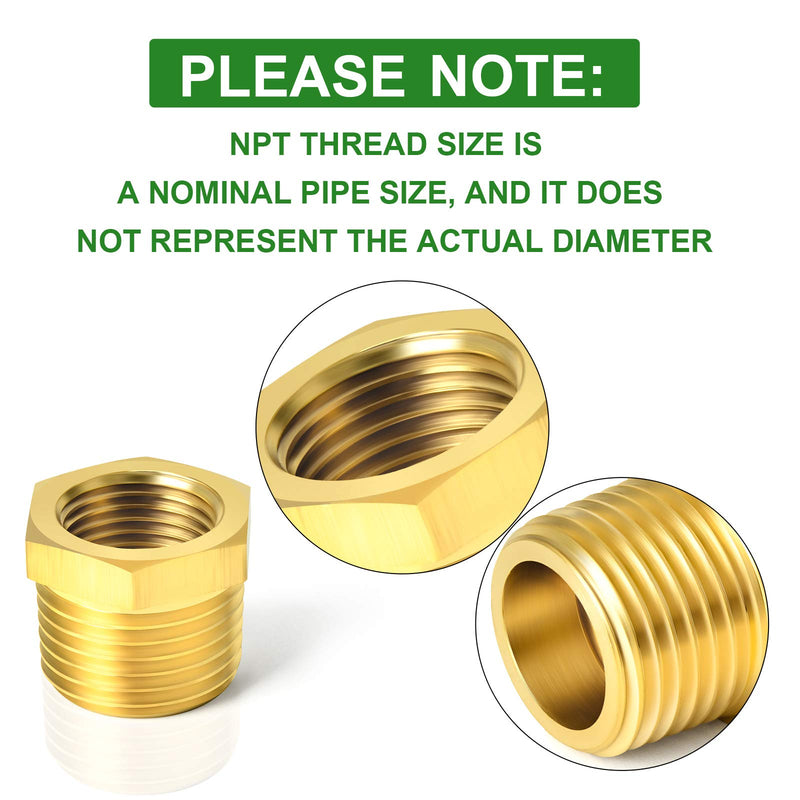  [AUSTRALIA] - TAISHER 2PCS Brass Reducer Hex Bushing Threaded Pipe Fitting 3/4" NPT Male x 1/2" NPT Female Adapter 3/4" MNPT x 1/2" FNPT 2