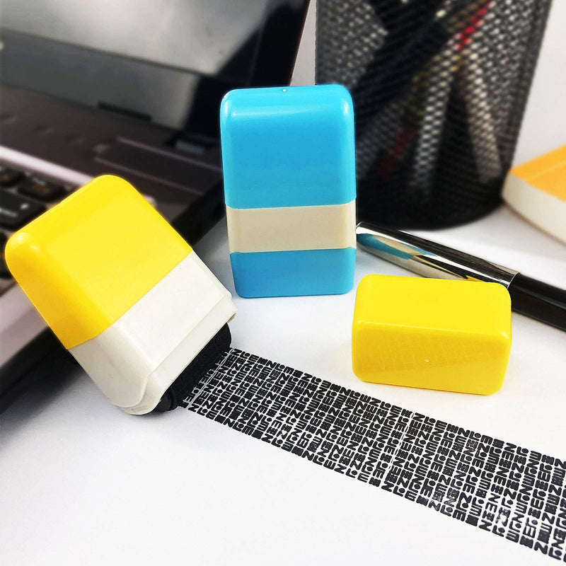  [AUSTRALIA] - 2Pcs Identity Protection Roller Stamps Identity Prevention Theft Stamp Wide Rolling Security Stamp for Privacy Protection, ID Blockout and Address Blocker (Yellow and Blue) Yellow and Blue