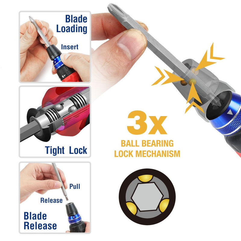  [AUSTRALIA] - WORKPRO 12-in-1 Multi-Bit Ratcheting Screwdriver, Quick-load Mechanism Bits Hold in Handle