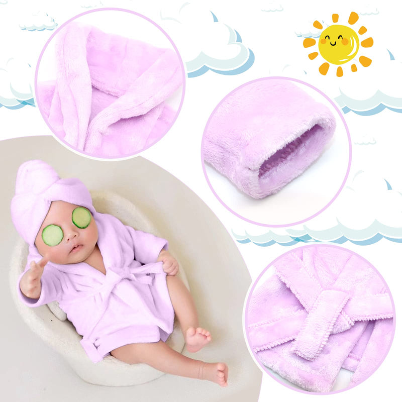  [AUSTRALIA] - SPOKKI Newborn Photography Props Baby Girl 5 PCS Bathrobes Bath Towel Outfit with Slippers Cucumber Photo Props for Infant Boys Girls(0-6 Months) (Purple) Purple