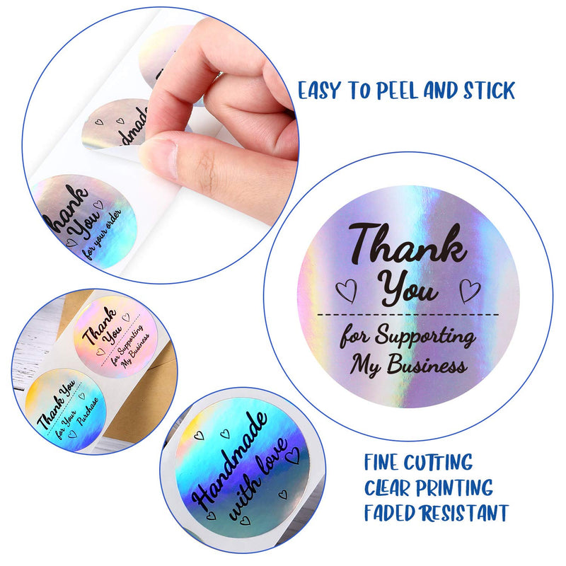 Thank You Roll Stickers Business Thank You Labels Stickers Round Shape Adhesive Holographic Stickers Rainbow Holo Stickers for Business Boutiques Shop Wrapping Supplies (1000 Pieces) 1000 - LeoForward Australia