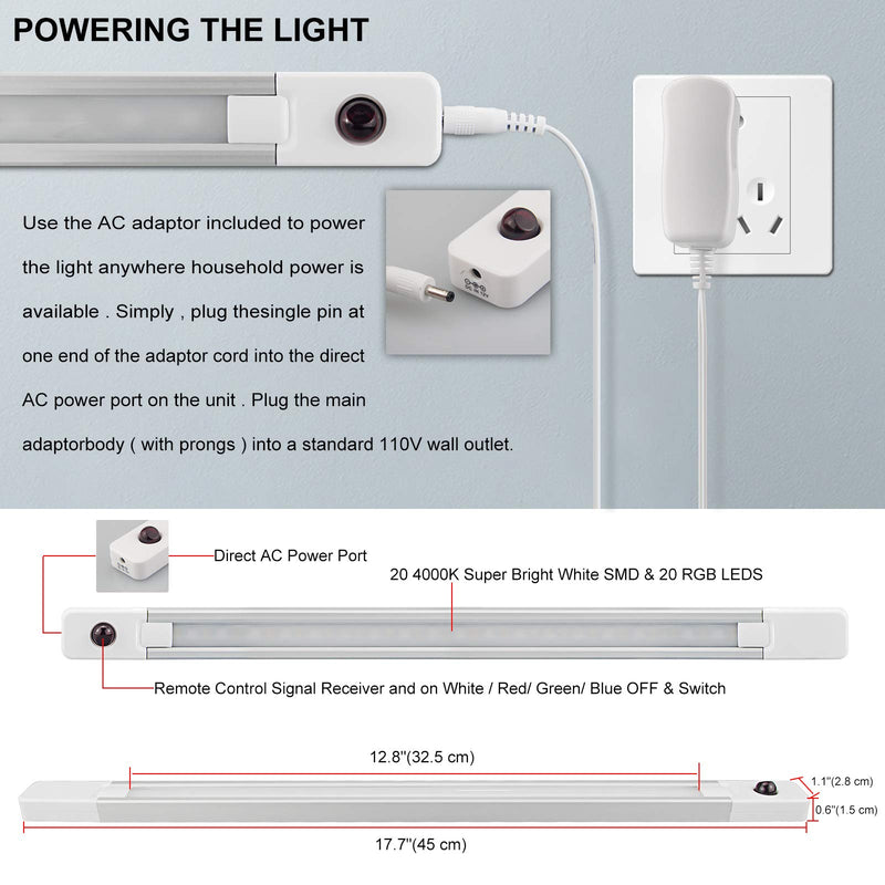 BIGMONAT Under Cabinet Light with Remote, Stick on Color Changing Under Counter Lighting, Plug in LED Light Bar with Timer for Kitchen Sink Shelf Cupboard Closet Pantry - LeoForward Australia