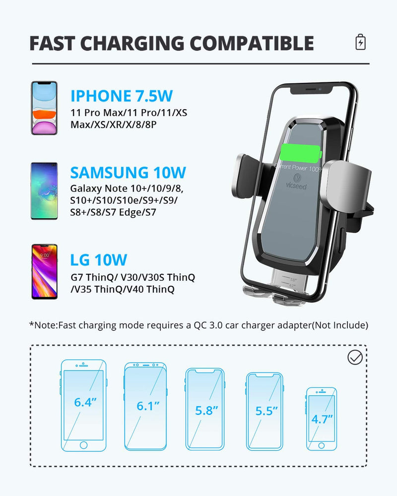  [AUSTRALIA] - [Smart Robot Design] VICSEED Wireless Car Charger Mount, Auto-Clamping Qi Fast Charging CD Phone Holder for Car Wireless Charger, Wireless Car Charger Vent Mount Fit for iPhone 13 Pro Max 12 S21 etc