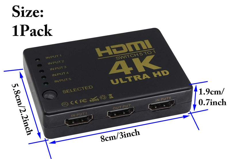  [AUSTRALIA] - zdyCGTime HDMI1.4 switcher with IR Remote Control 4K Smart 5 Ports with Power Supply,1080P HD Video HDMI 5 in 1 Out,for Digital HD TV with HDMI interfaces,Set-top Boxes,DVD and Other Devices.(1Pack)