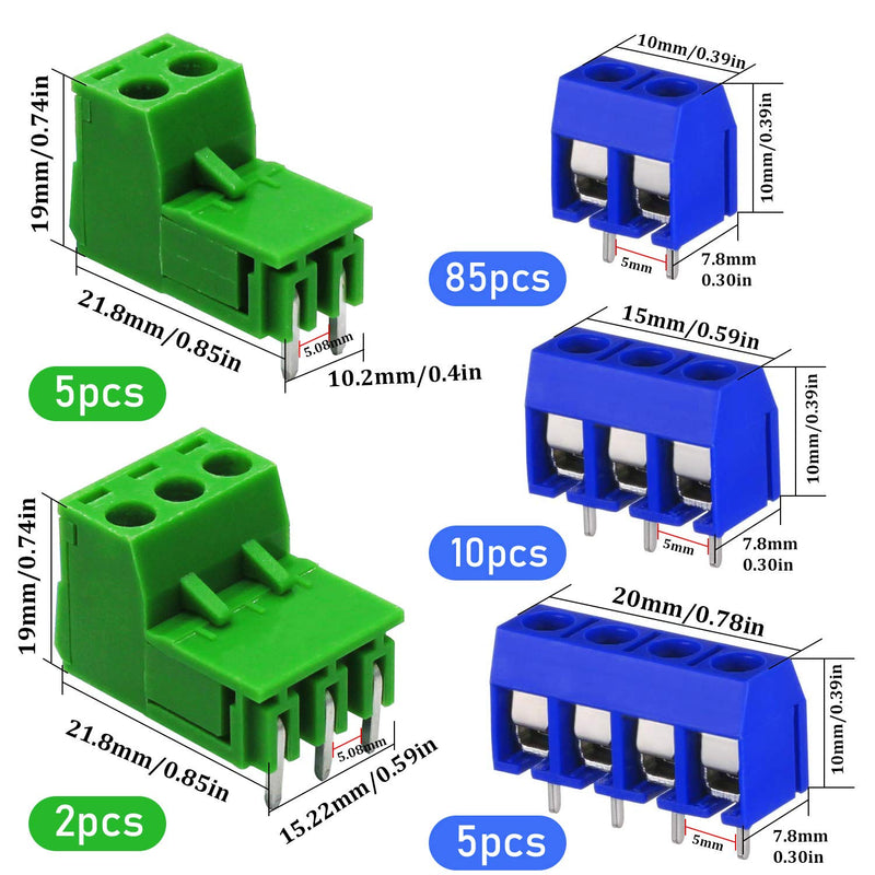  [AUSTRALIA] - YYWEi PCB Screw Terminal Block 114pcs Screw Terminal Connector 2 Pin / 3 Pin / 4 Pin Solderable Connectors for Arduino Used