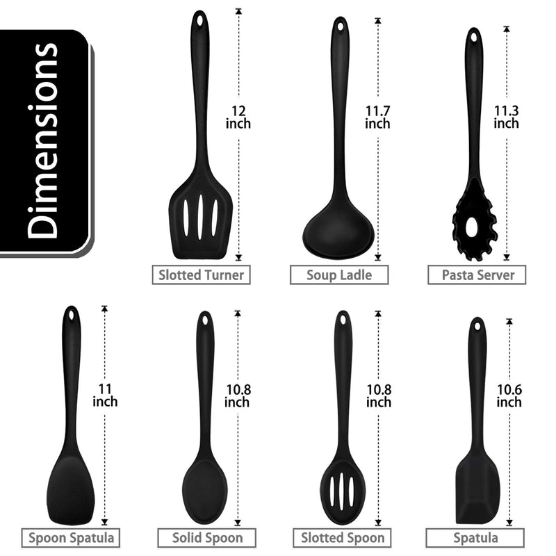  [AUSTRALIA] - Kitchen Cooking Utensils Set of 7, P&P CHEF Heat-resistant Cooking Utensil Kitchen Spatula for Nonstick Cookware Cooking Serving, Slotted Turner, Soup Ladle, Spatula, Pasta Server, Spoon - Black