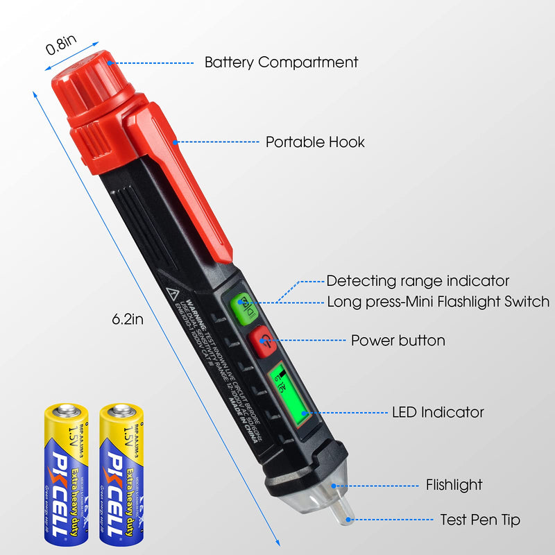  [AUSTRALIA] - WGGE AC Voltage Tester/Non-Contact Voltage Tester with Dual Range AC 12V-1000V/48V-1000V, Electrical Pen with LCD Display and Flashlight Buzzer Alarm, Detect Wire Breakpoint, Live/Null Wire Tester