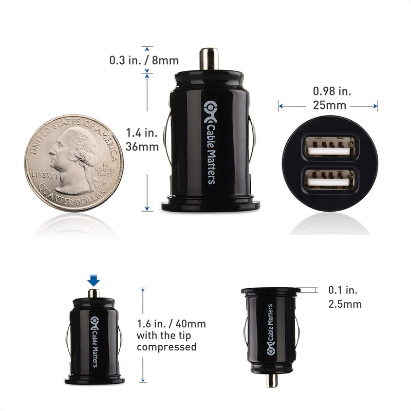  [AUSTRALIA] - Cable Matters Updated Version 2-Pack 10W 2A Flush Mount Mini Dual USB Car Charger with Smart Charging Chipset for iPhone XR XS, Samsung Galaxy S10, Note 9, LG G7, V40, Google Pixel 3, and More