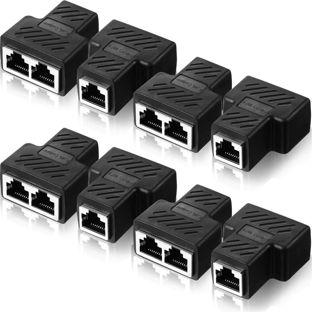  [AUSTRALIA] - RJ45 Ethernet Splitter Connectors 1 to 2 Splitter Connectors Adapter LAN Ethernet Plug Connector Compatible with Cat5 Cat6 Cable, Two Computer Can Surf The Internet at The Same Time (Black,8 Pieces)
