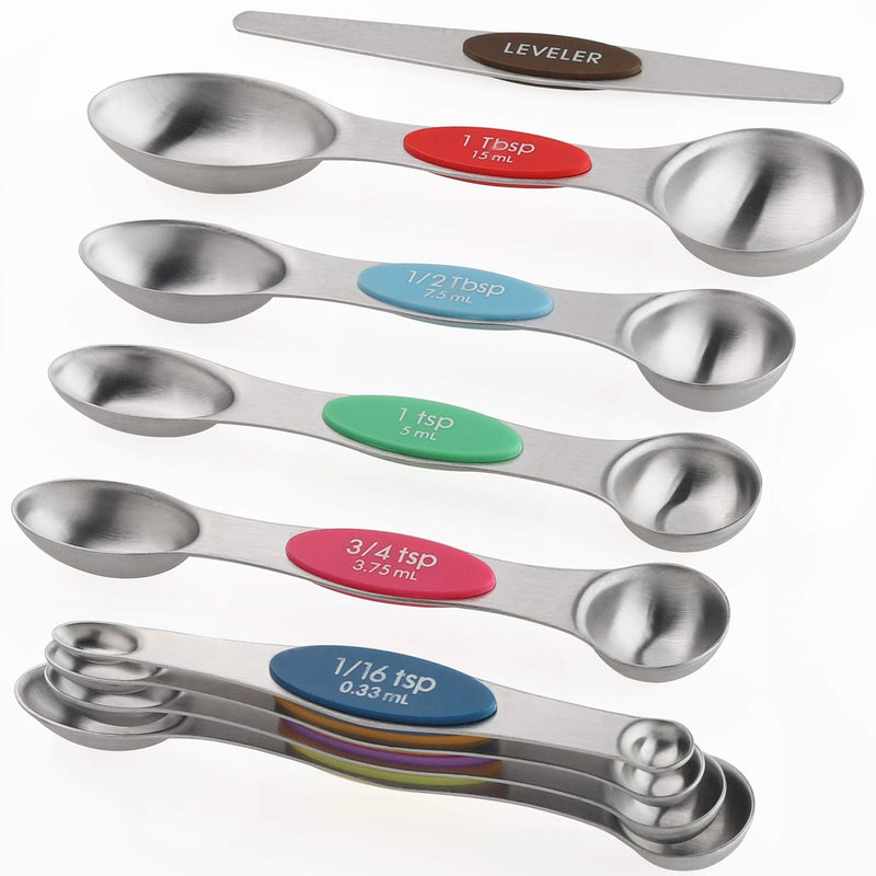  [AUSTRALIA] - Magnetic Measuring Spoons Set 9 Stainless Steel Double Sided Stackable Teaspoon Tablespoon for Measuring Dry and Liquid Ingredients