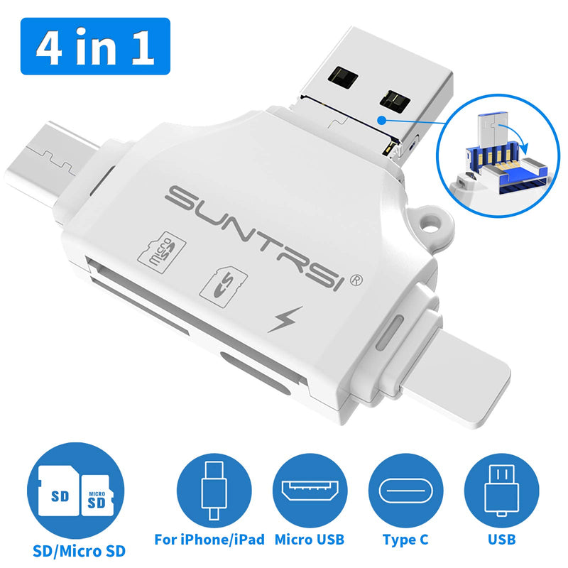 SD/Micro SD Card Reader for iPhone/ipad/Android/Mac/Computer/Camera,Portable Memory Card Reader 4 in 1 Micro SD Card Adapter&Trail Camera Viewer Compatible with TF and SD Card white - LeoForward Australia