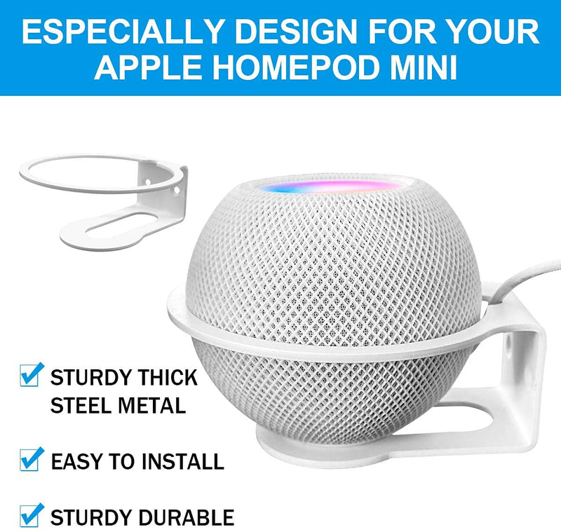  [AUSTRALIA] - ALLICAVER Metal Made Wall Mount Compatible HomePod Mini, Sturdy Metal Made Stand Holder Wall Mount Bracket Compatible with Homepod Mini. (White, 1-Pack)