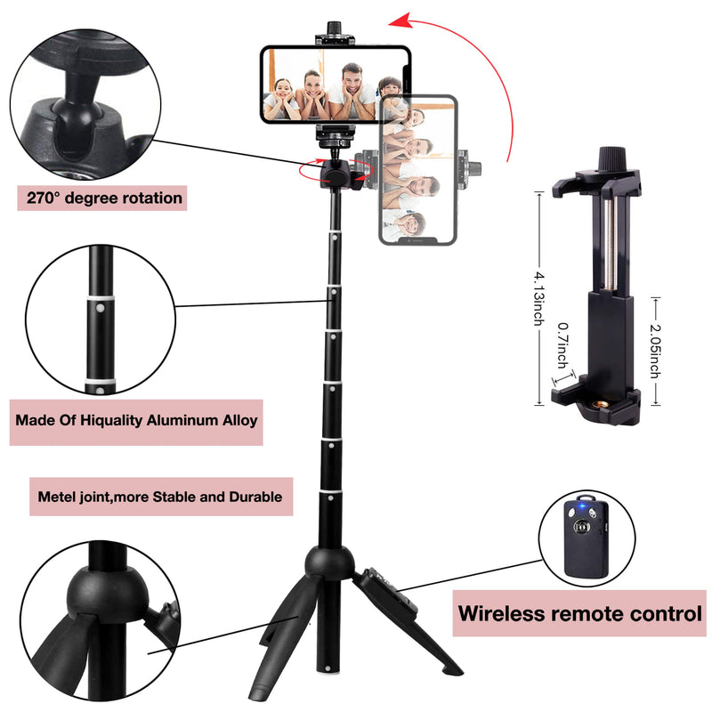  [AUSTRALIA] - Portable 40 Inch Aluminum Alloy Selfie Stick Phone Tripod with Wireless Remote Shutter Compatible with 14 13 12 11 pro Max Xr X 8 7 6 Plus, Android Smartphone black