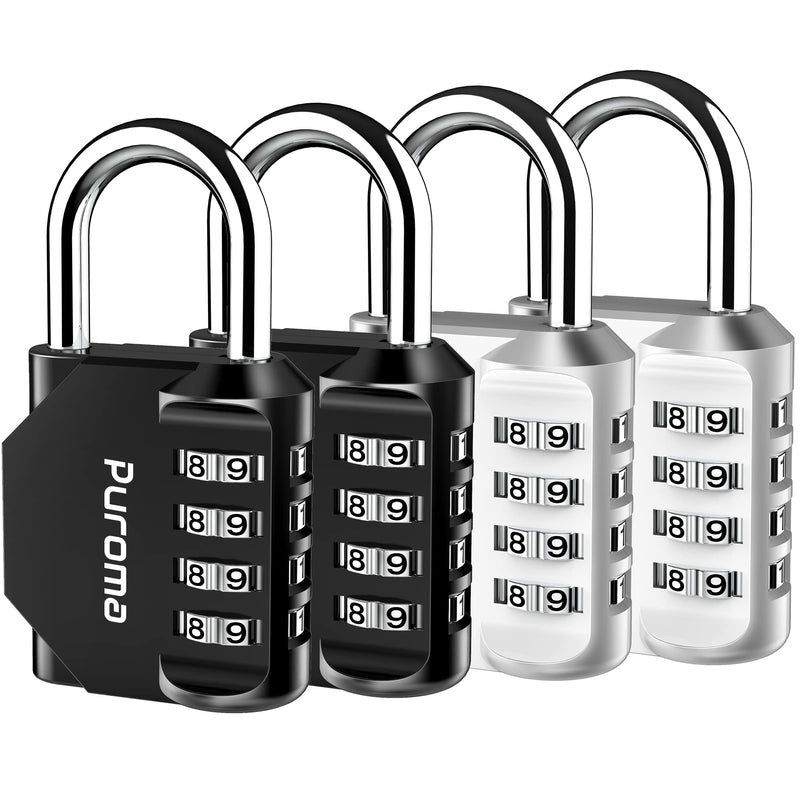  [AUSTRALIA] - Puroma 4 Pack 1.3 Inch Combination Lock 4 Digit Outdoors Padlock for School Gym Locker, Sports Locker, Fence, Toolbox, Case, Hasp Storage (Black & Silver) Black & Silver