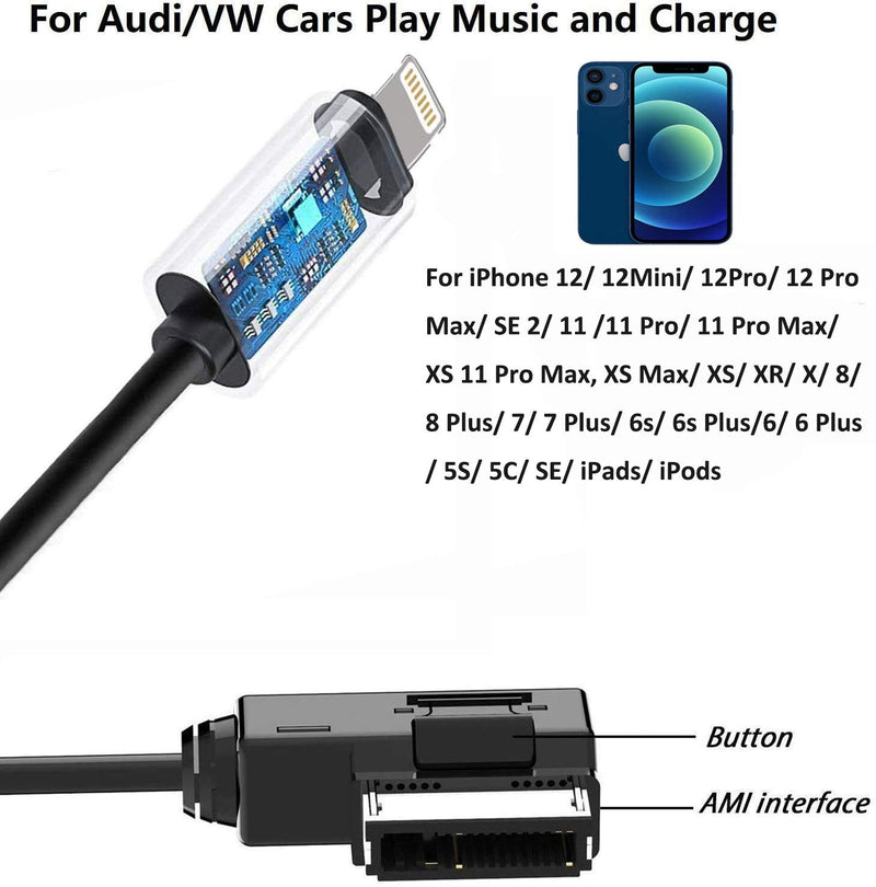  [AUSTRALIA] - Wahbite AMI MMI MDI Aux Interface Adapter Cord for iPhone 13 12 11 Xs Max XR X 8 7 6 Compatible with Audi A3/A4/A5/A6/A8/S4/S6/S8/TT, Car Audio Charging Dongle Compatible for VW Tiguan CC Magotan