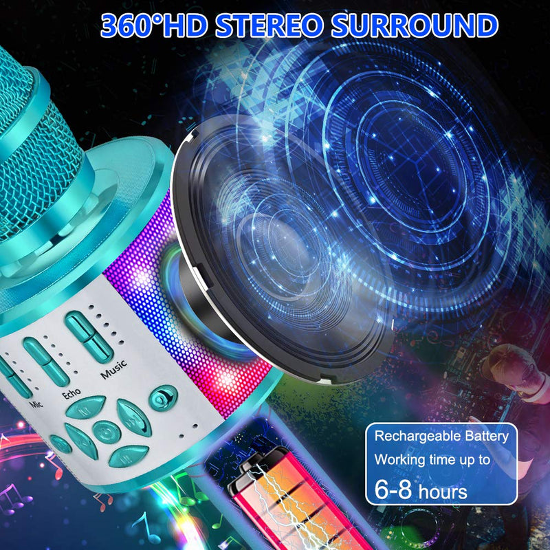  [AUSTRALIA] - Amazmic Kids Karaoke Microphone Machine Toy Bluetooth Microphone Portable Wireless Karaoke Machine Handheld with LED Lights, Gift for Children Adults Birthday Party, Home KTV(Blue) Blue