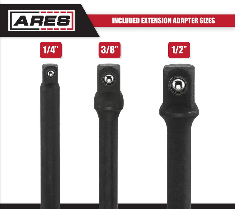 ARES 70001 - 6-Inch Impact Grade Socket Adapter Set - Turns Impact Drill Driver into High Speed Socket Driver - 1/4-Inch, 3/8-Inch, and 1/2-Inch Drive 3-Piece Multi-Drive 6-Inch - LeoForward Australia